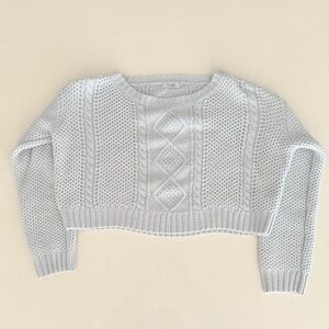 Light Blue Cable Knit Cropped Sweater